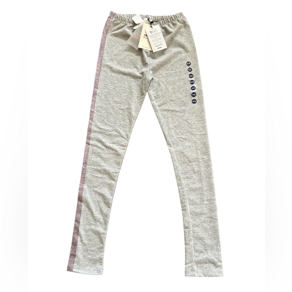 Koton Kids Gray Metallic Stripe Leggings Athletic Slim Girls Pants Size 11-12